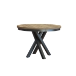 Stół okrągły rozkładany NORDEN 100/138 cm – blat dąb craft biały, czarne metalowe nogi